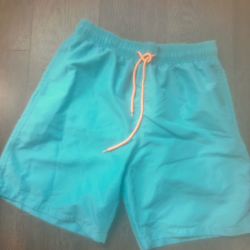 Aqua Men's Swim Trunks with Orange Drawstring
